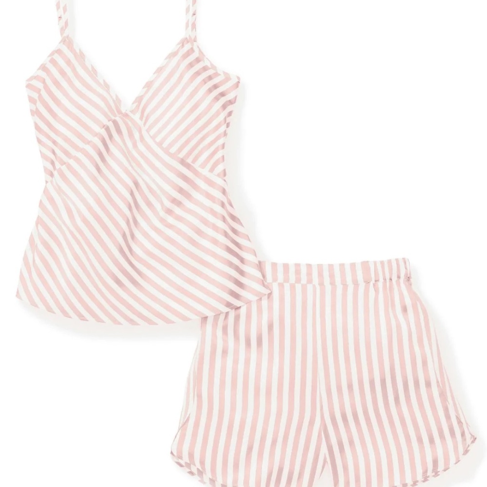 Petite Plume Silk Cami Short Set in Pink Stripe XL